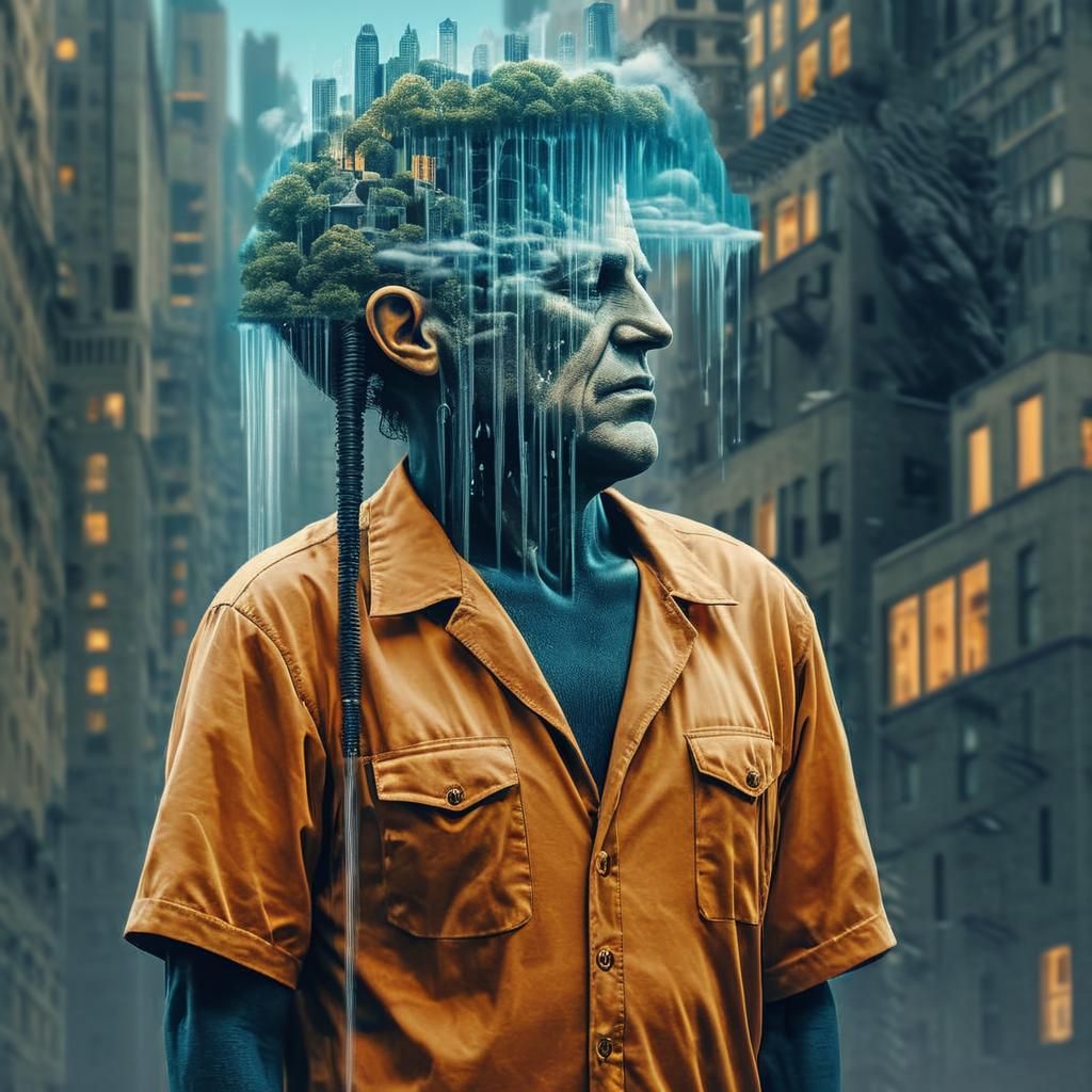 Psychedelic Waterfall Brain City Concept Art