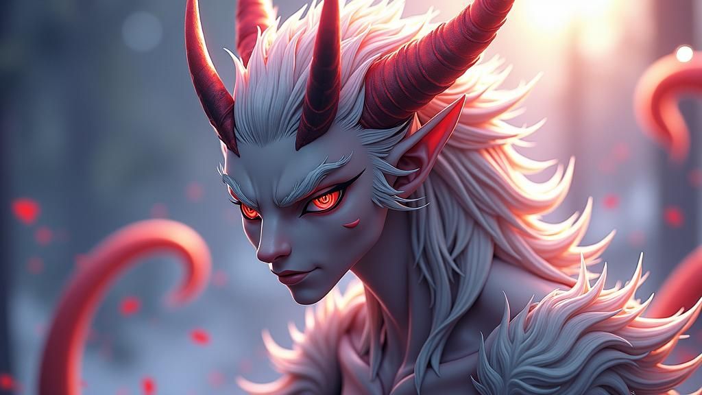 Demonic Anime Character with Silver Hair, as 3D Art