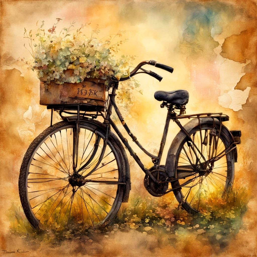 Whimsical Greek Landscape with Vintage Bicycle