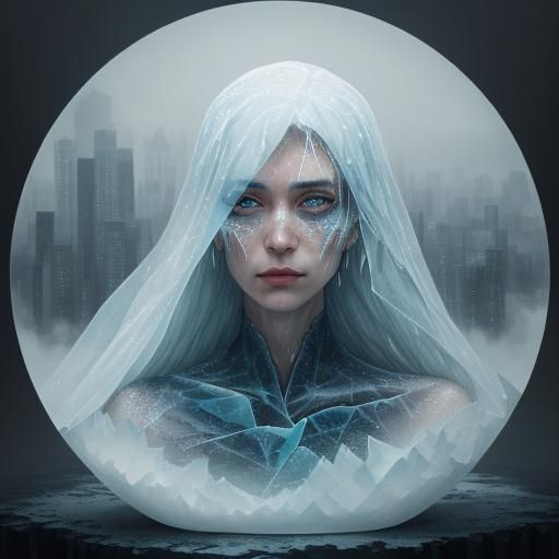 Surreal Face with Glass Shard in Chest as Oil Painting