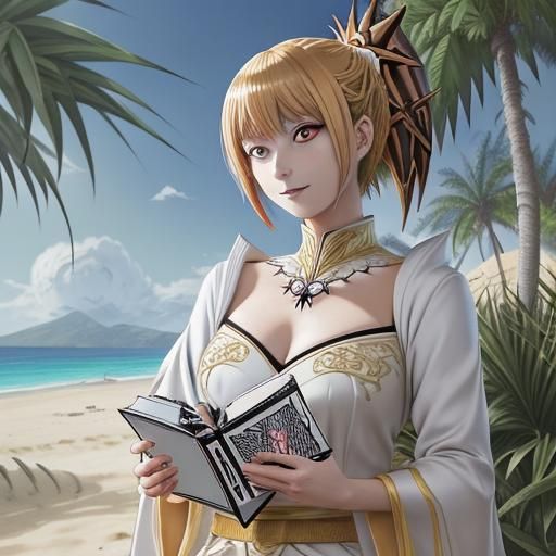 Anime Girl with Golden Braids and Grimoire