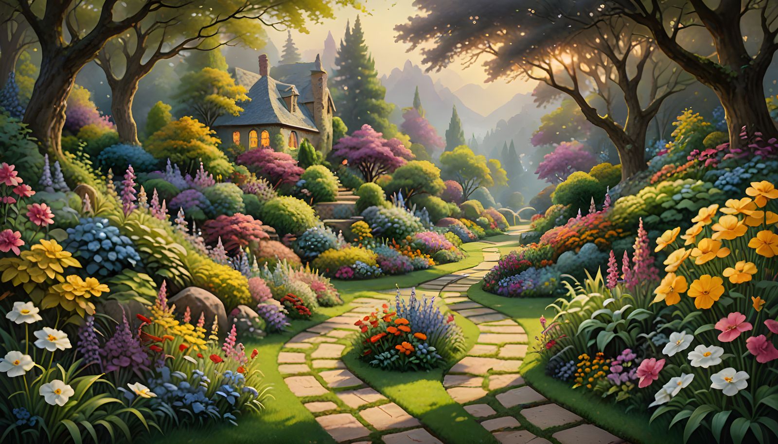 Dreamy Hidden Garden Scene in Whimsical Style
