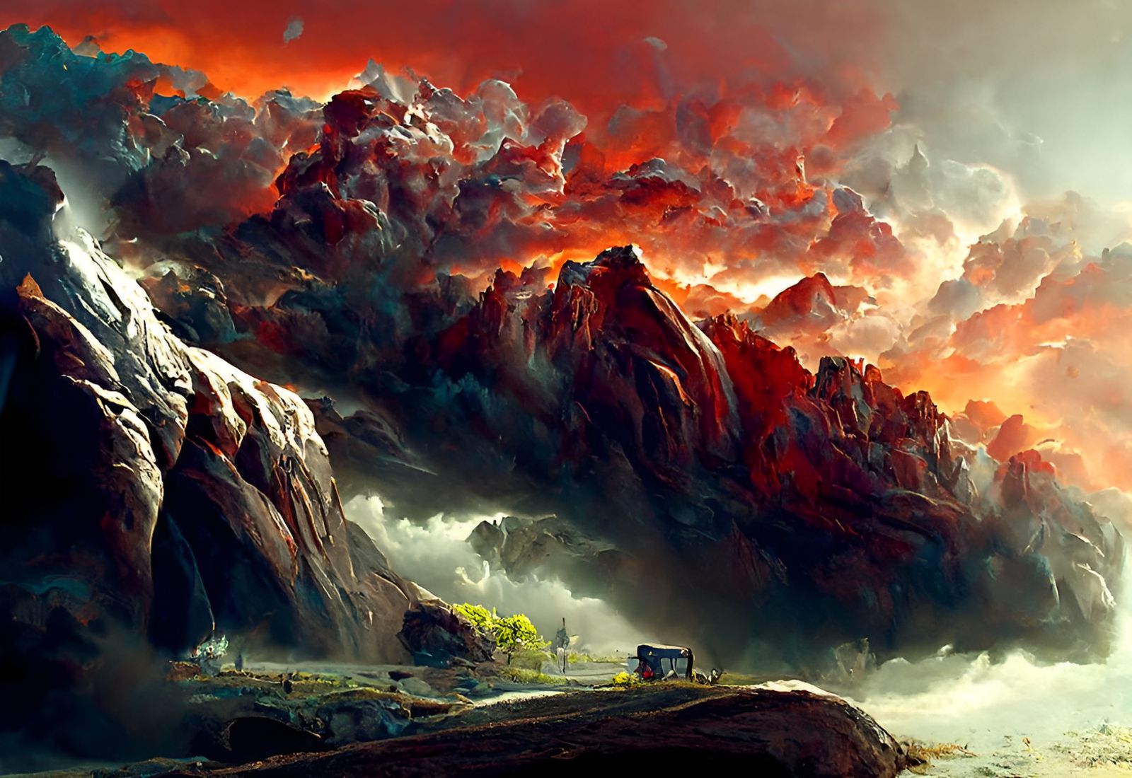 Epic Storm Over Desert Mountains in Hyperrealism