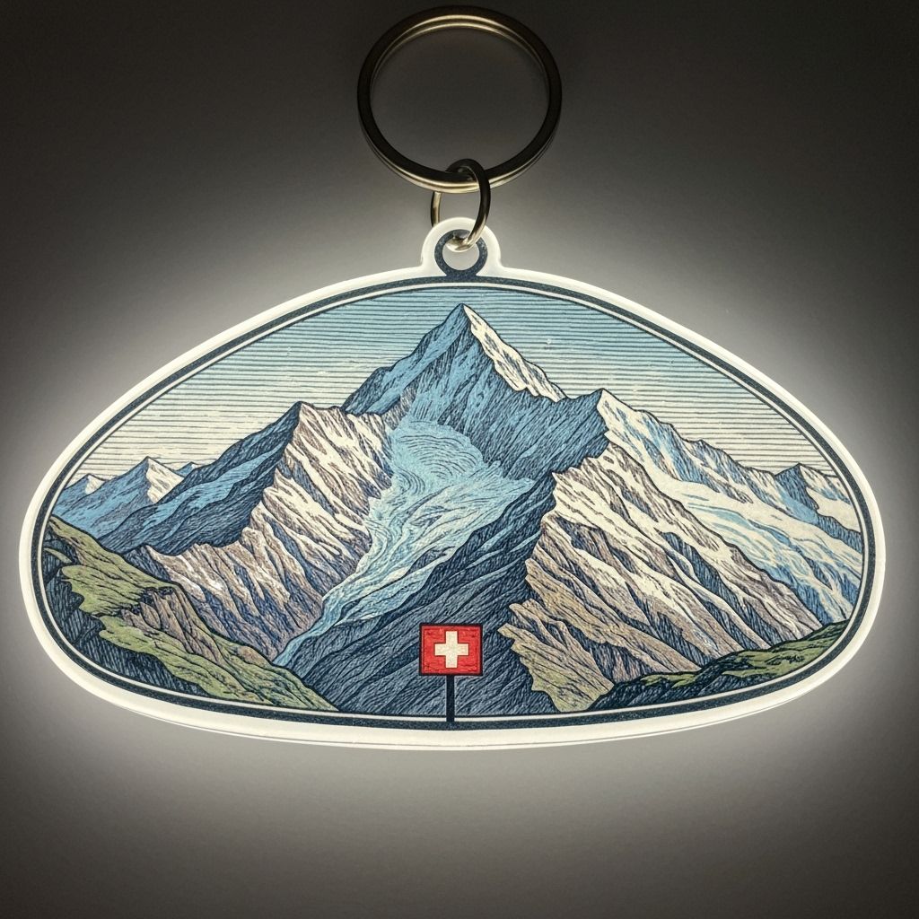 Vintage Swiss Alps Keychain Design