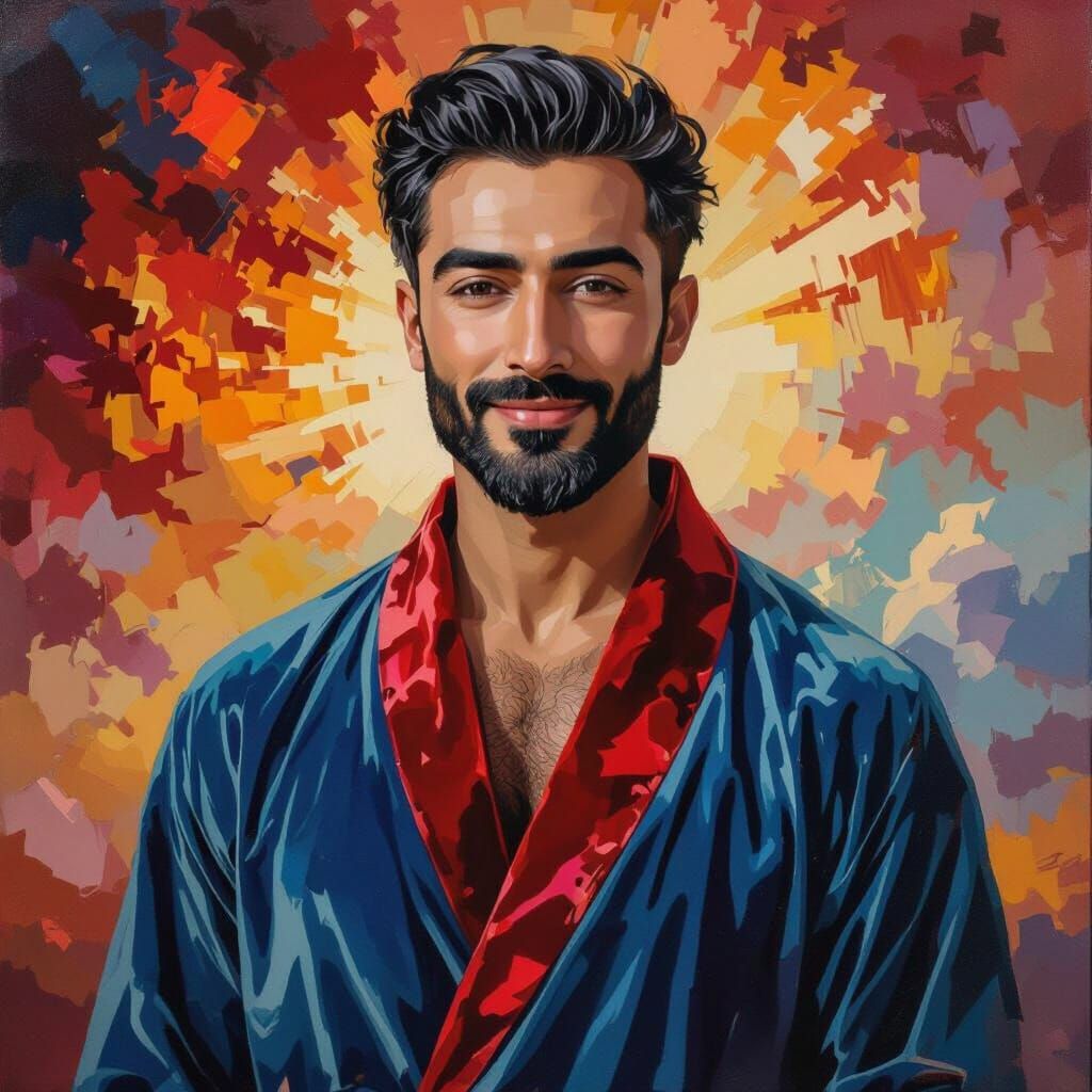 Impasto Oil Portrait of a Proud Pakistani-Turkish Man in Blu...