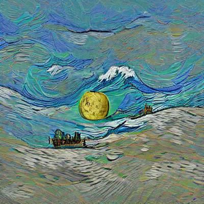 Moonlit Ocean in Van Gogh Style, 8K