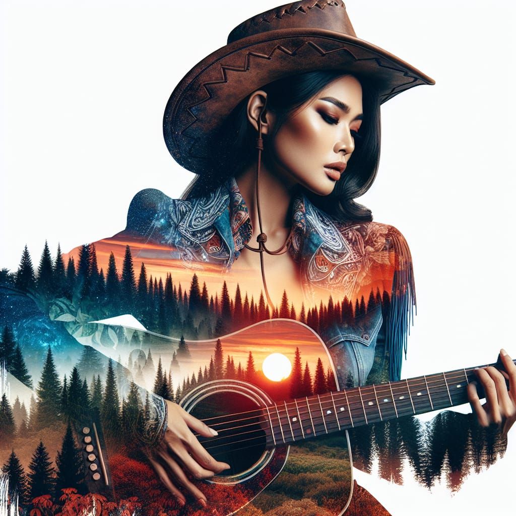 Ethereal South Asian Cowgirl in Sunset Haze