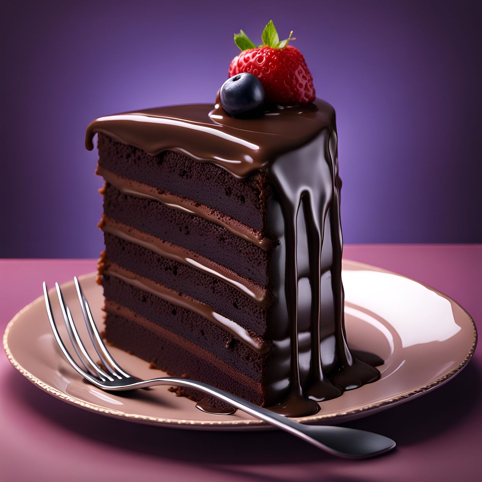 Dark Chocolate Cake Slice with Shiny Frosting