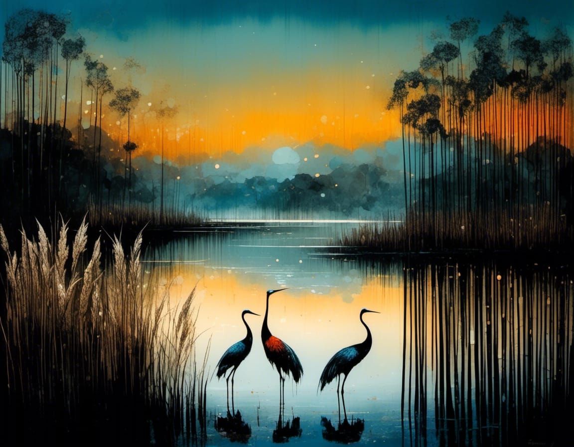 Cranes in Evening Light: Graphic Novel Illustration
