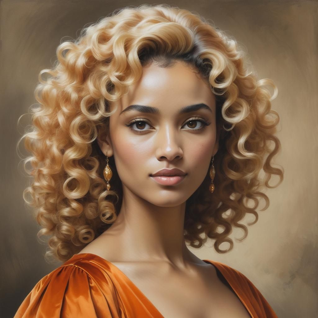 Portrait of Woman in Orange Dress, Oil-Guache Style