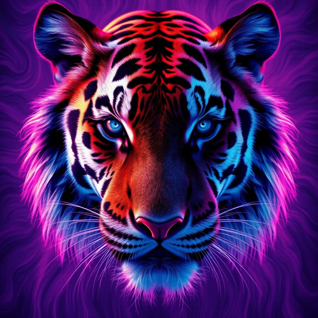 Fractal Tiger Face in Futuristic Digital Art
