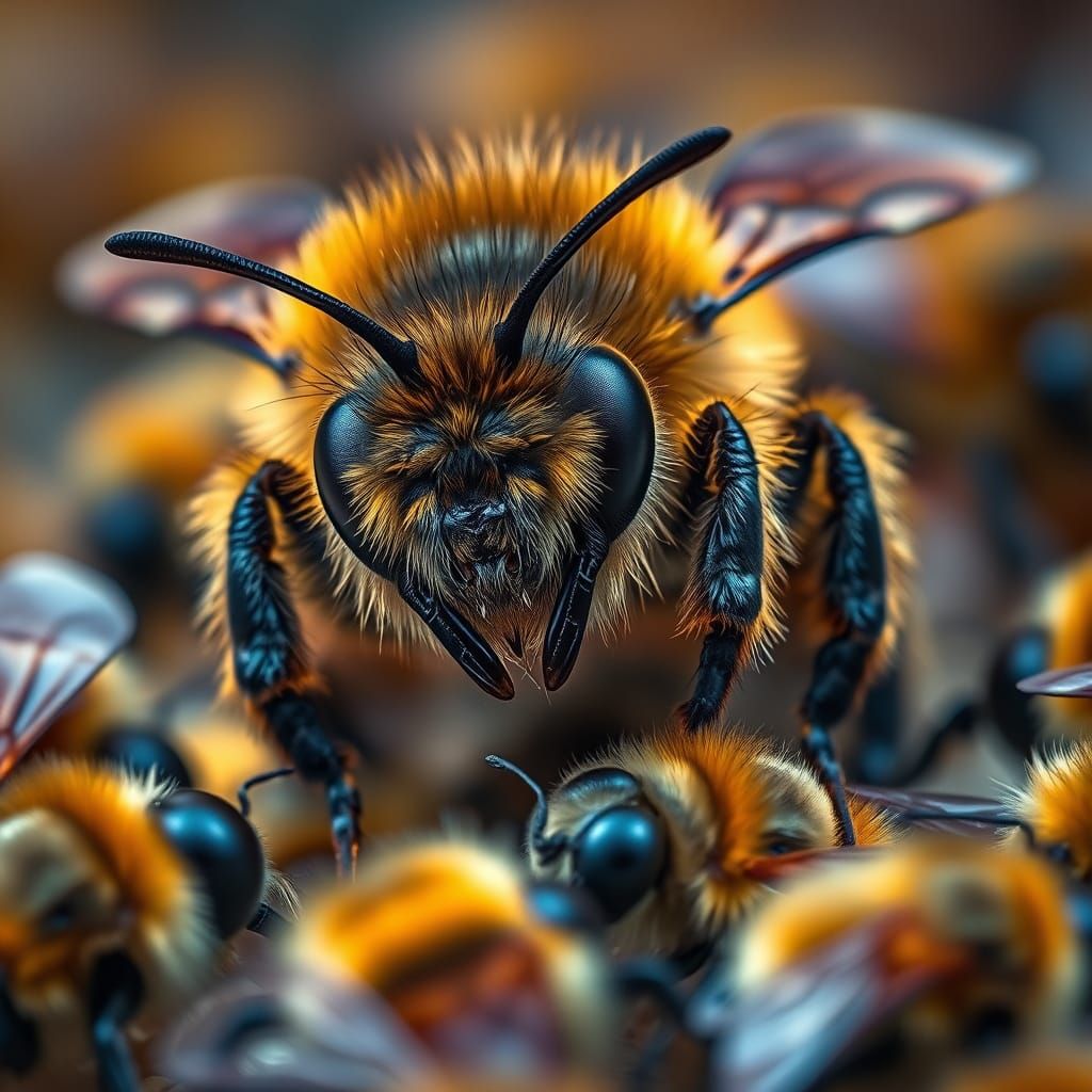Vibrant Queen Bee Portrait in Hyperreal Colors