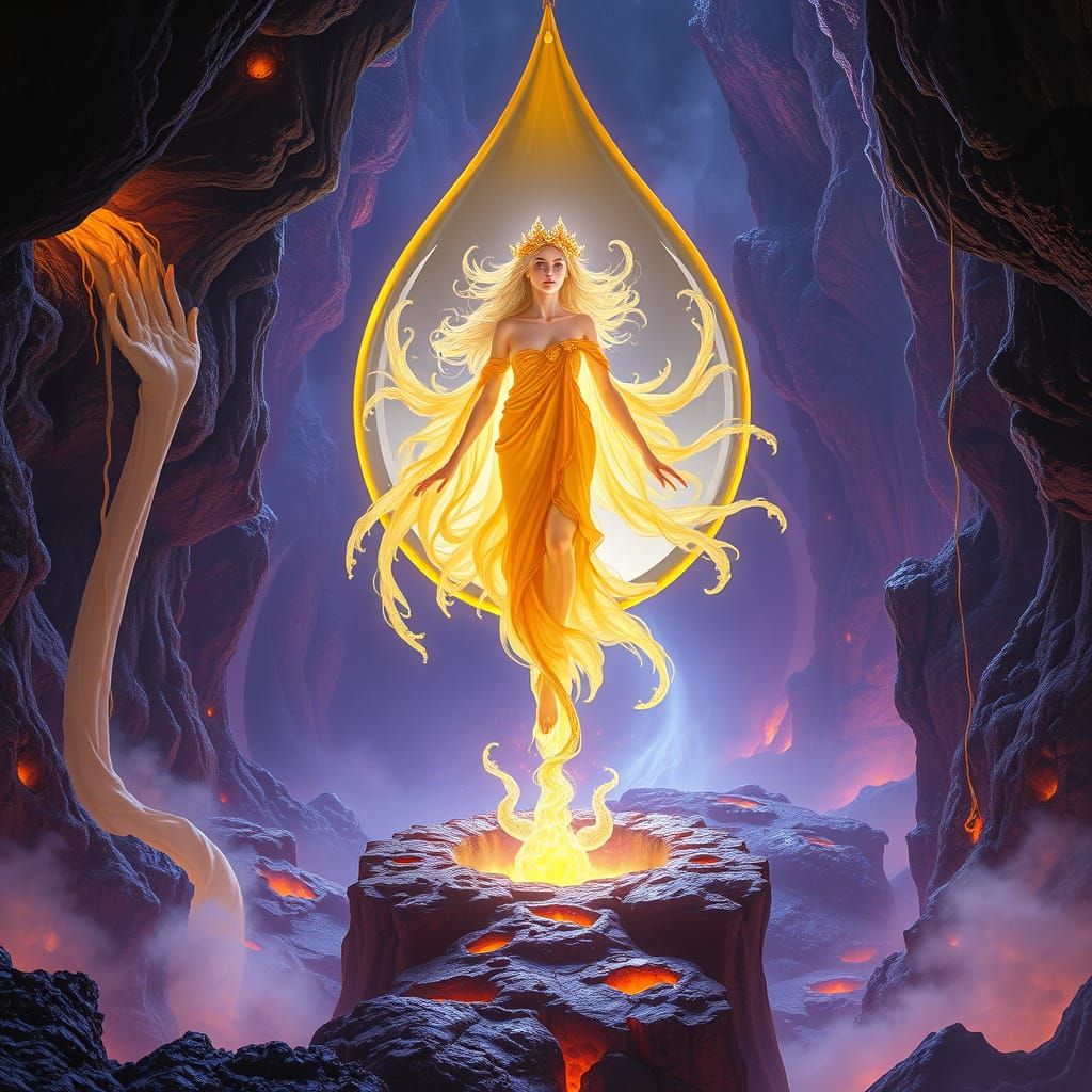 Honey Maiden in Amber Droplet Over Fossil Canyon