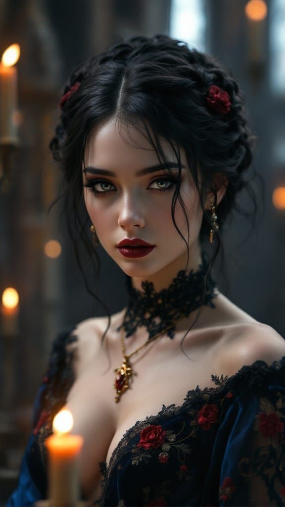 Gothic Romance Enchantress Portrait in Steampunk Style