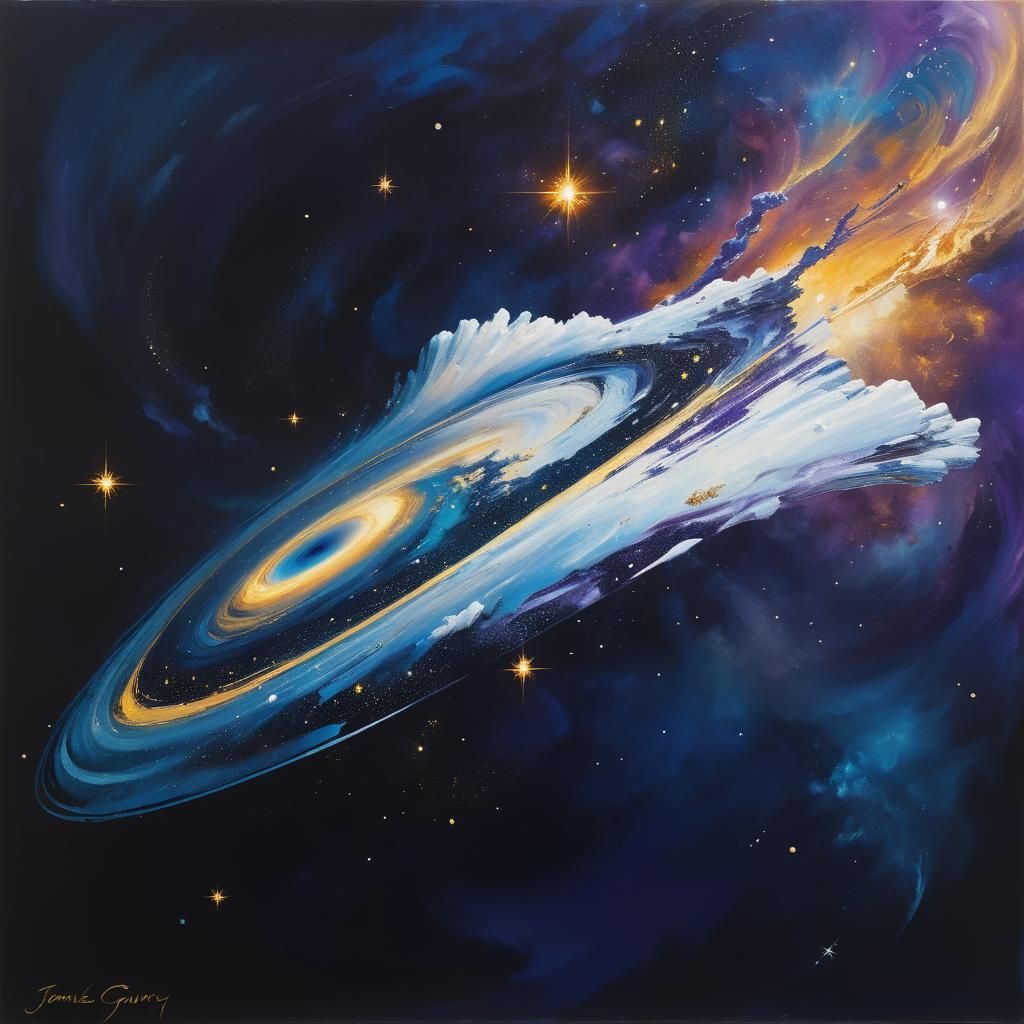 Cosmic Portal Double Exposure in Oil Painting Style