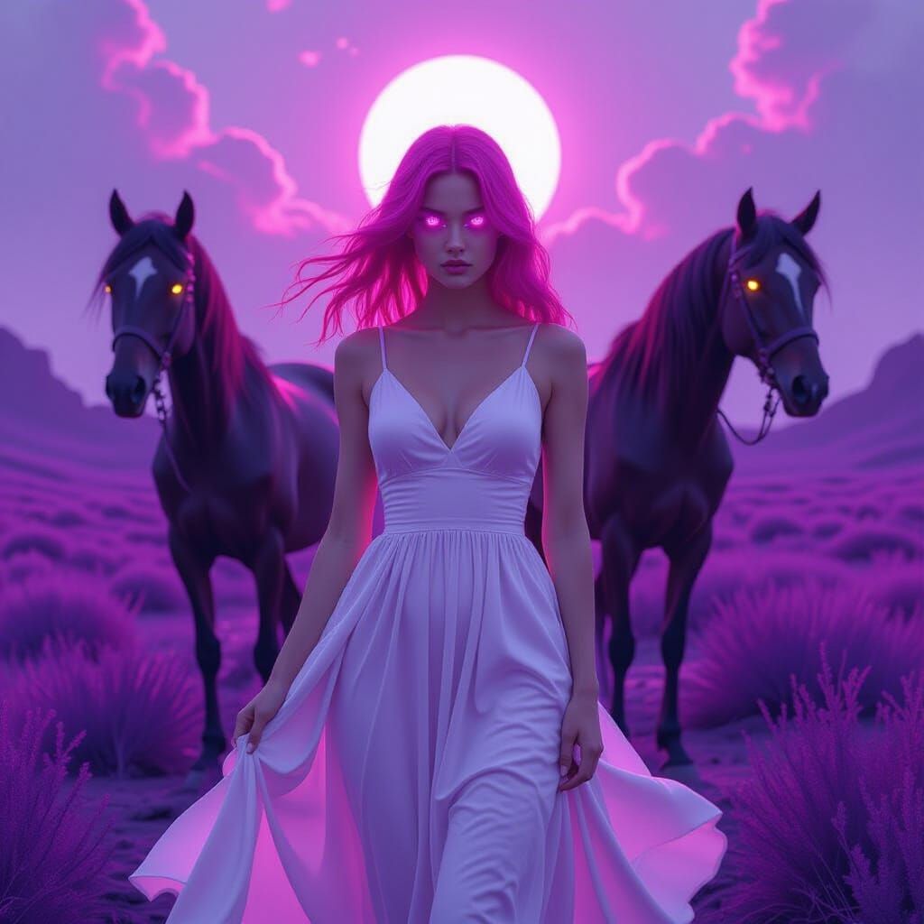 Eerie Pink-Haired Lady in Purple World