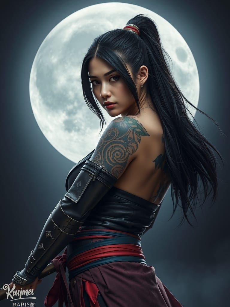 Moonlit Samurai: A Tattooed Warrior's Portrait