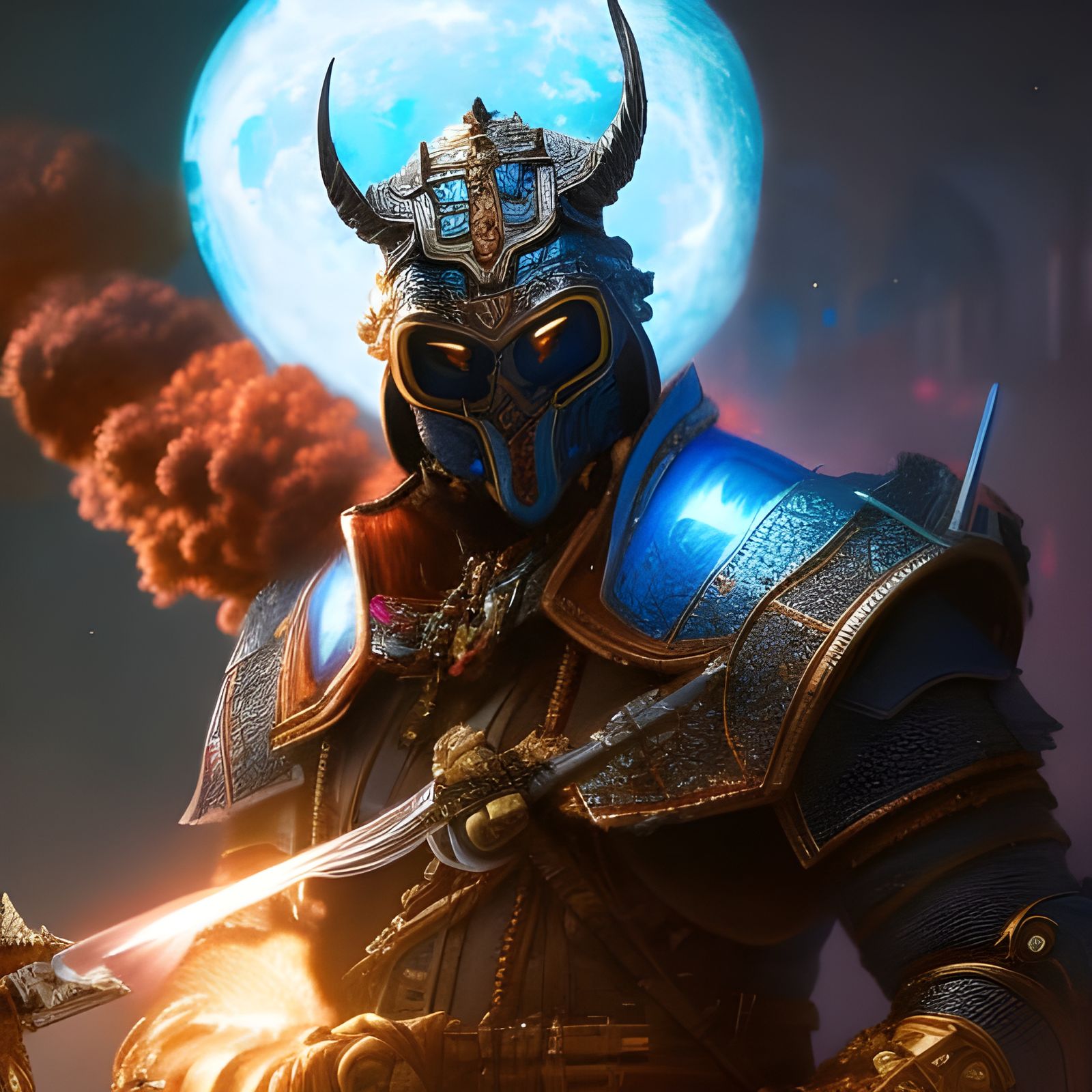 Armored Pirate Portrait in Moonlit Graveyard