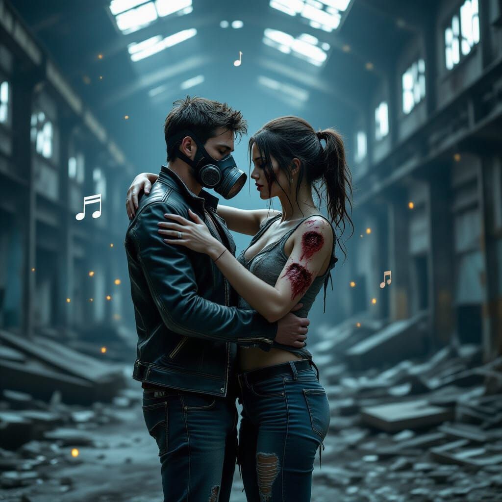Post-Apocalyptic Couple Slow Dance in Derelict Factory