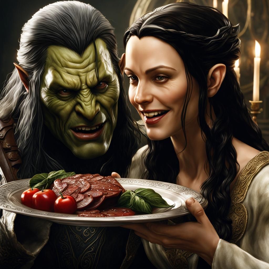 Hyperrealistic Severed Orc Head Dinner Scene