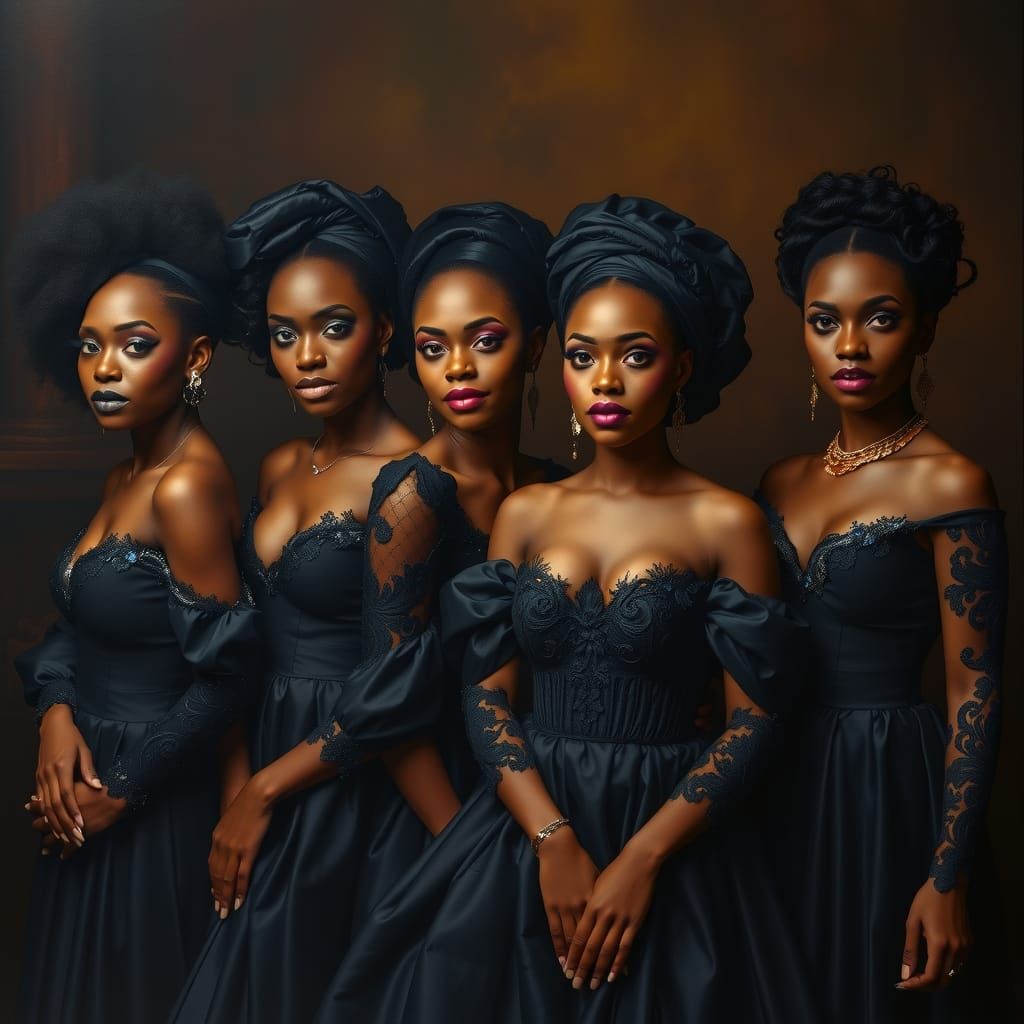 Elegant Black Women in Baroque-Inspired Portrait
