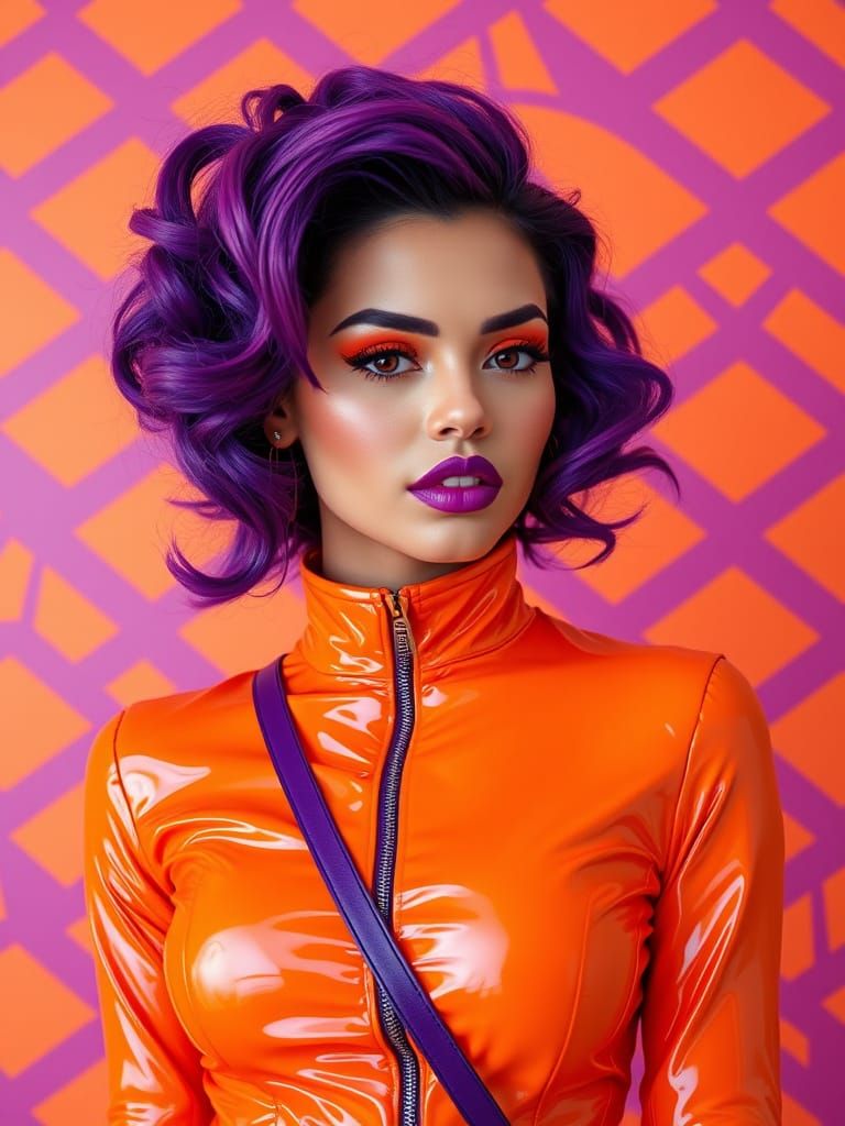 Vibrant Orange and Purple Neon Goddess