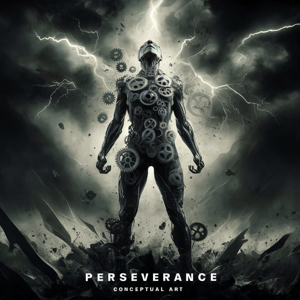 Abstract Figure Stands Tall Amidst Chaotic Storm