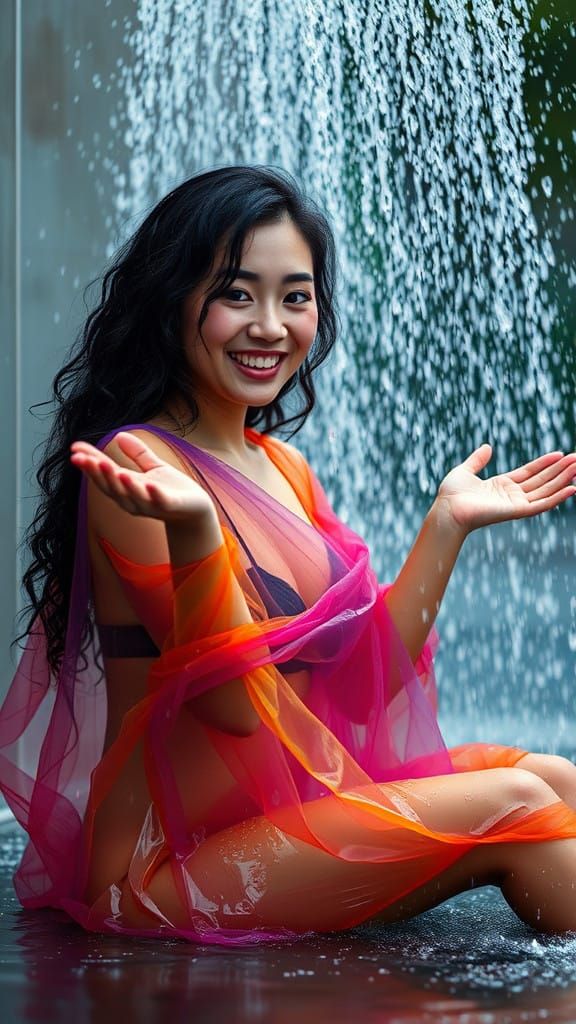 Vibrant Shower Scene in Hyperrealistic Style