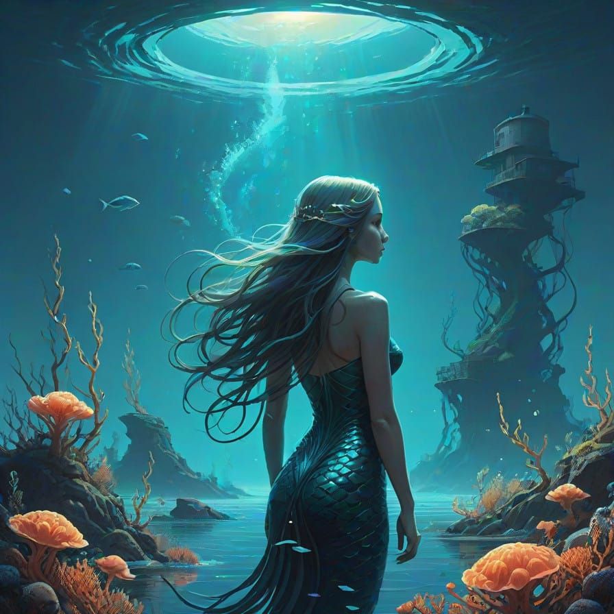 Ethereal Mermaid in Turquoise Ocean Vortex