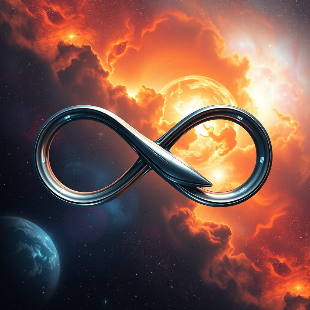 Infinity Ship: Futuristic Metallic Spacecraft in Starry Nebu...