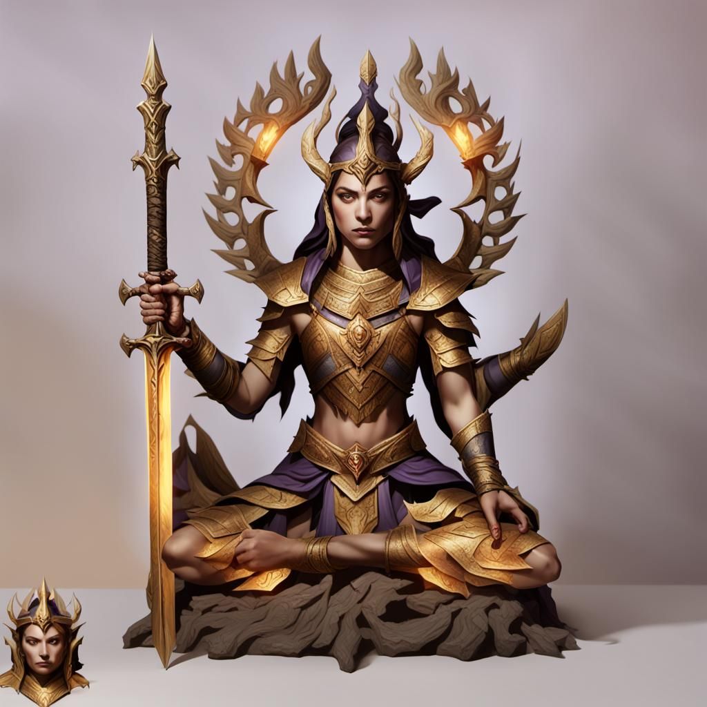 Mystical Female Warrior in Dark Fantasy Forest