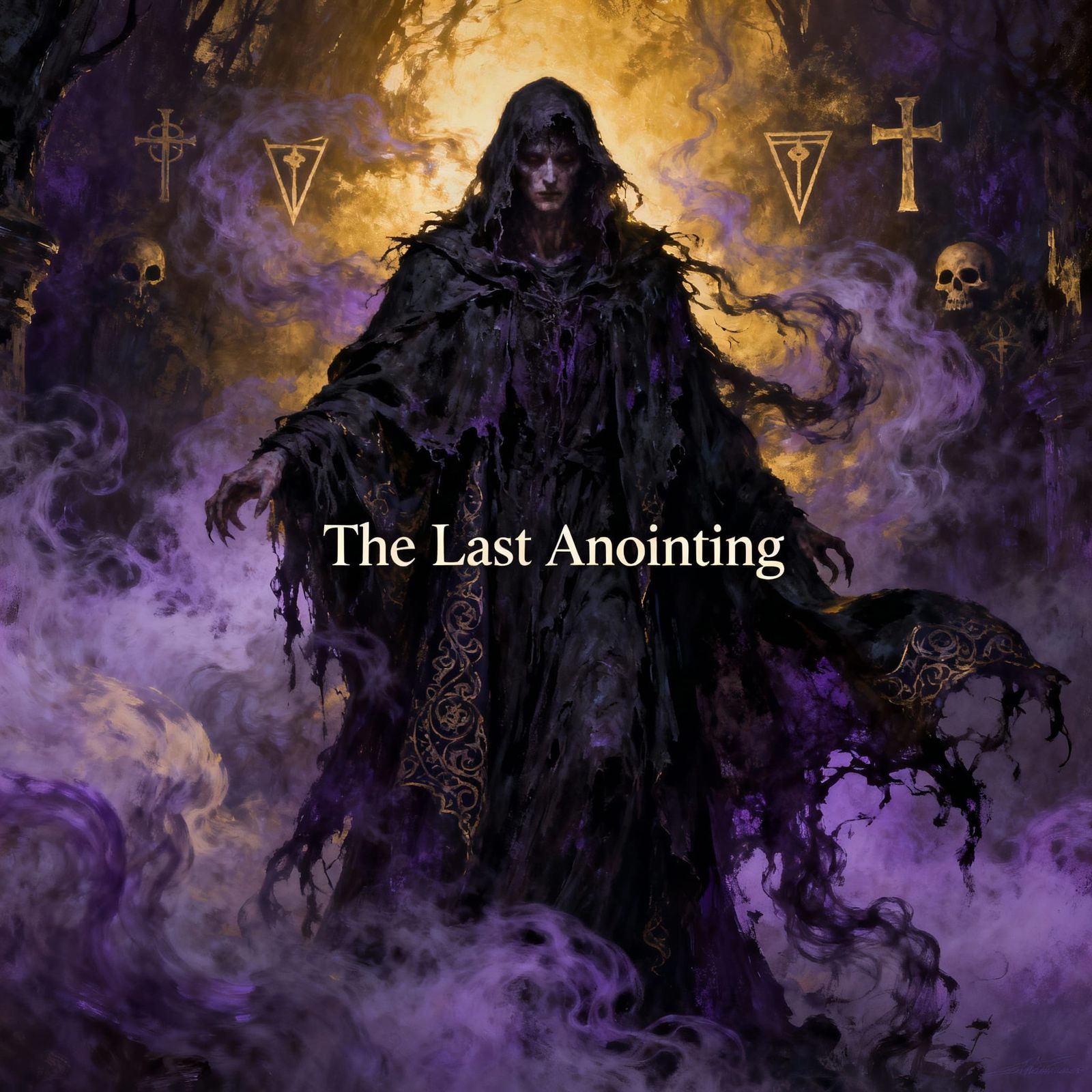 Macabre Ethereal Fantasy Scene with Sinister Symbolism