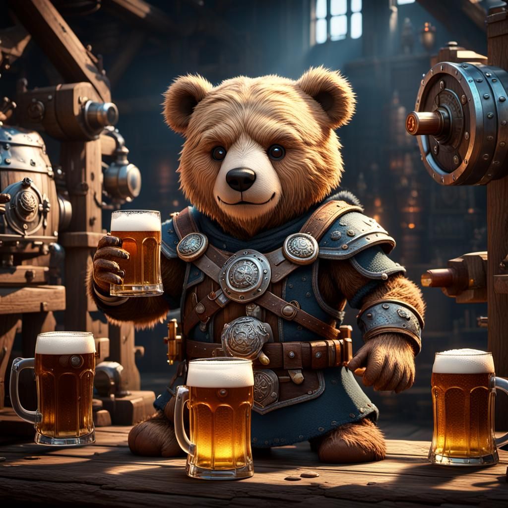 Teddy Bear Viking Bartender in 3D Game Style