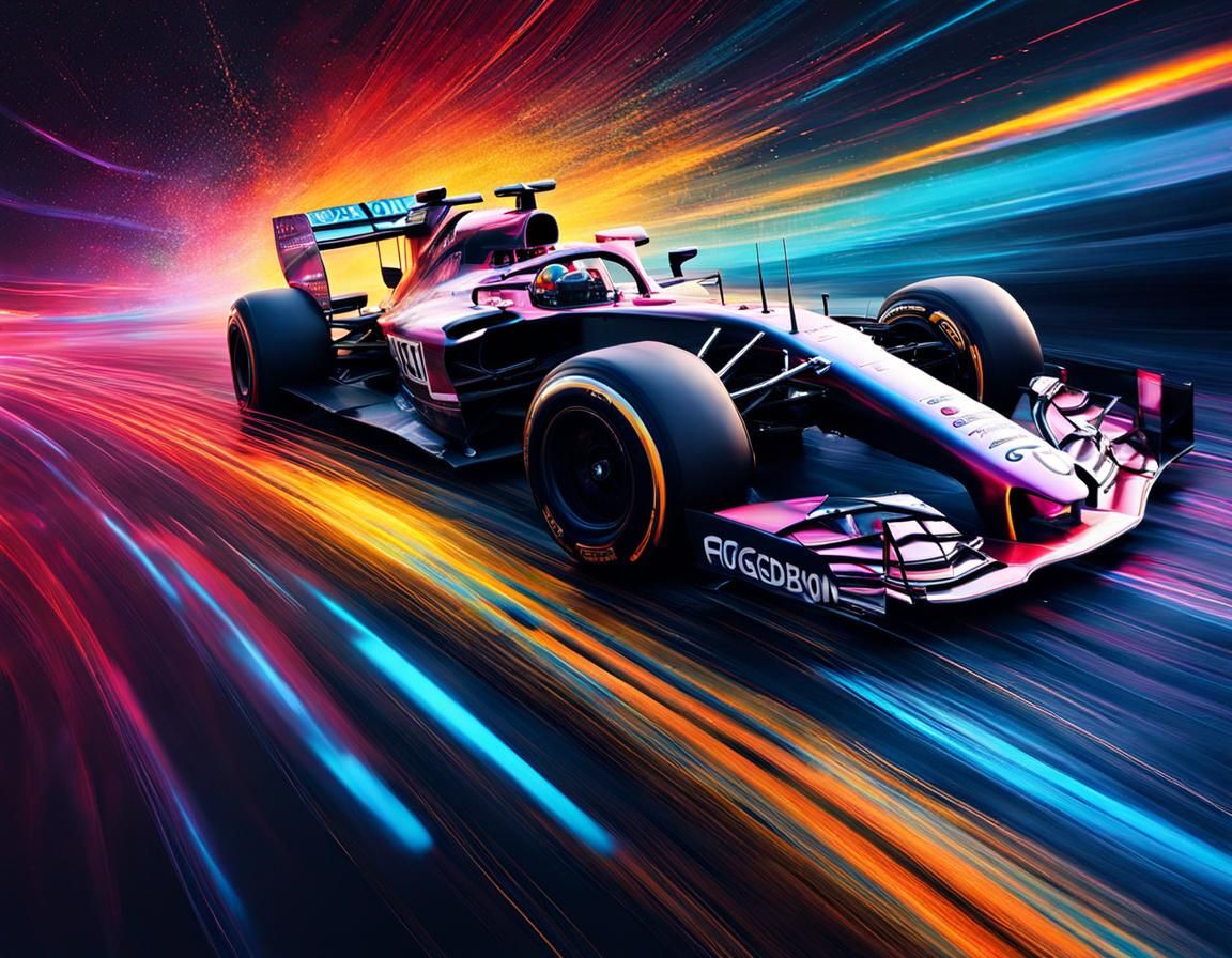 Abstract Gouache Formula 1 Car Action Scene