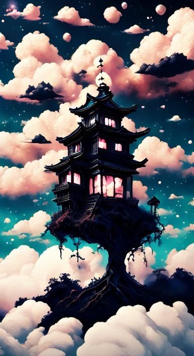 Screaming Skull in Clouds with Shadowed Sketches