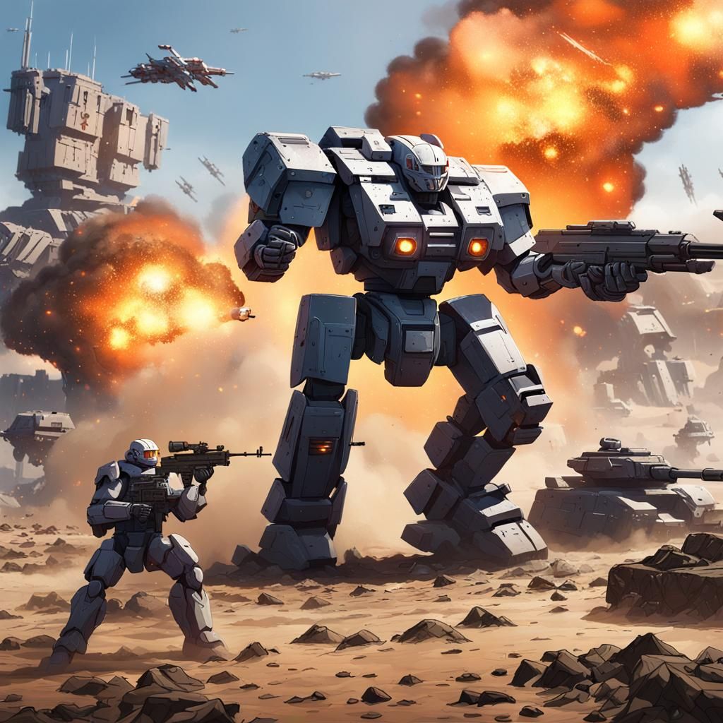 Mech Battle in Warzone: Detailed 3D Anime Art