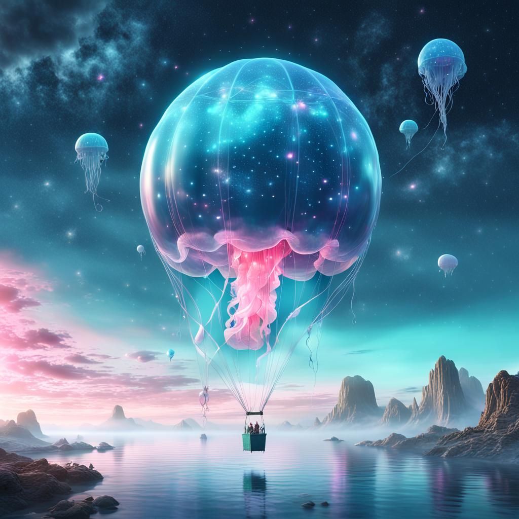 Magical Space Balloon Jellyfish in Ethereal Fantasy Art