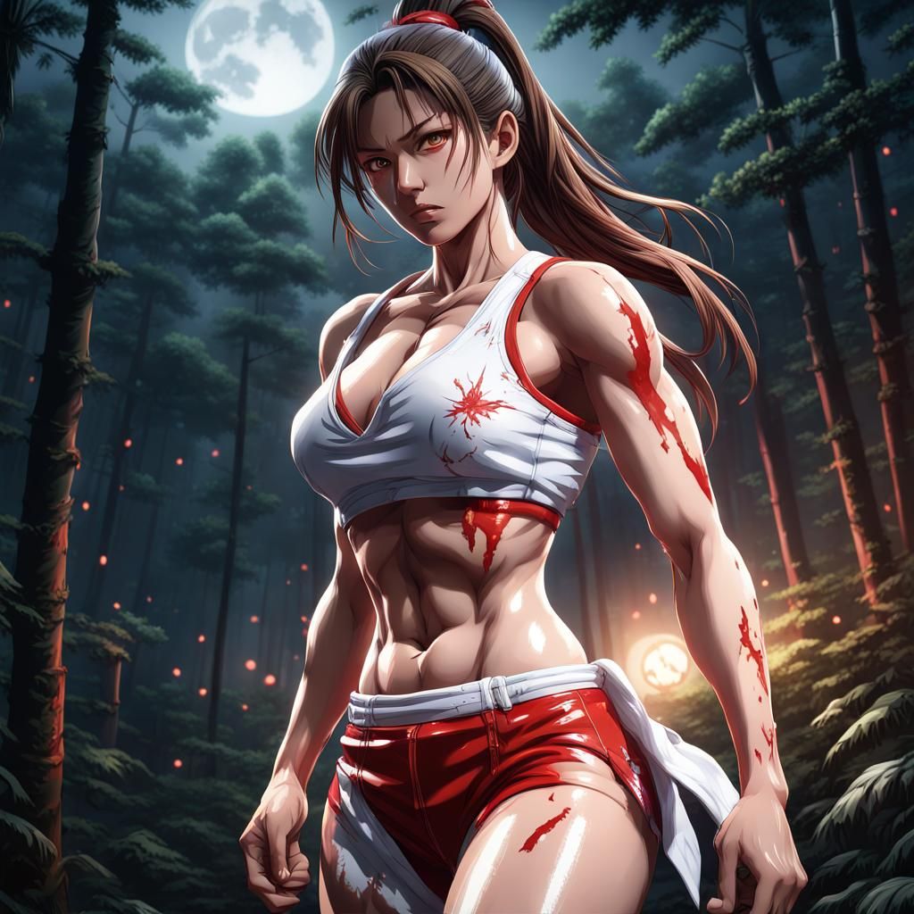 Ultra Realistic Mai Shiranui in Forest at Night