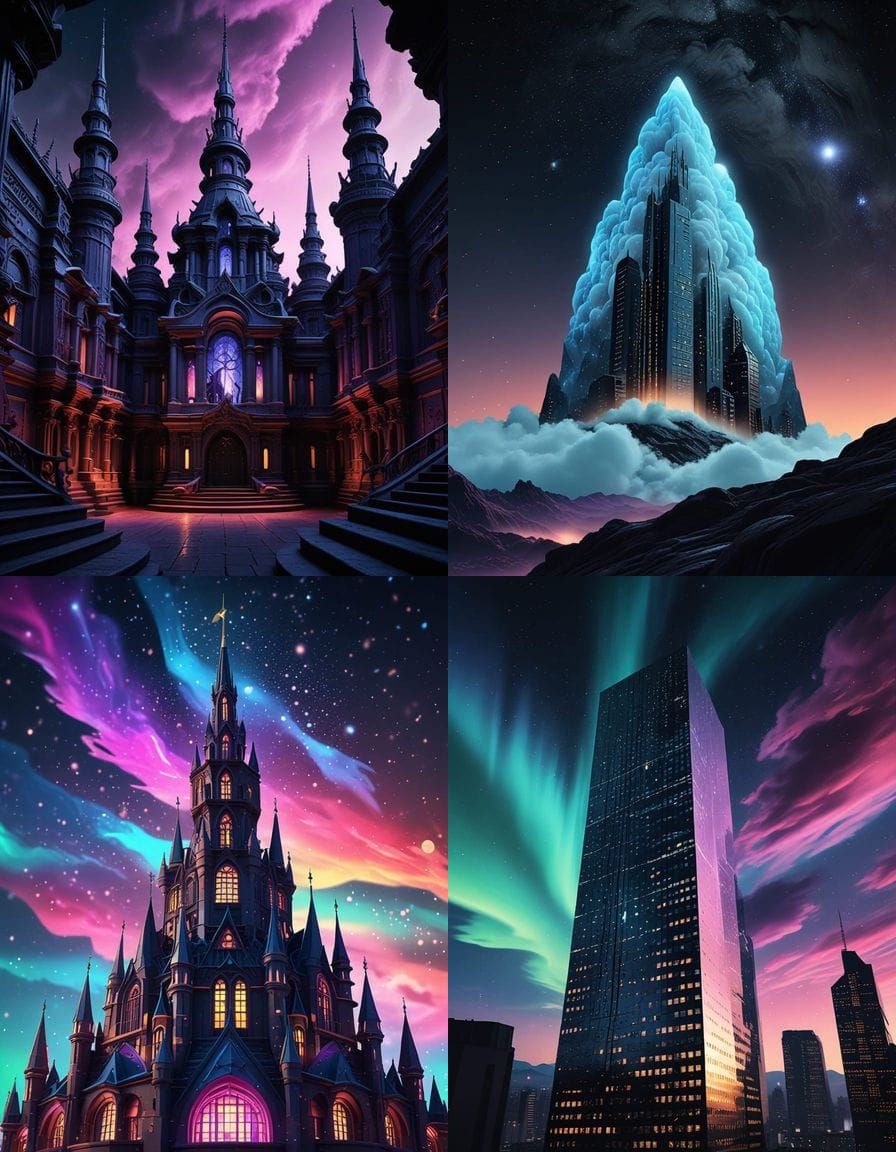 Ethereal Obsidian Skyscraper in Cosmic Style