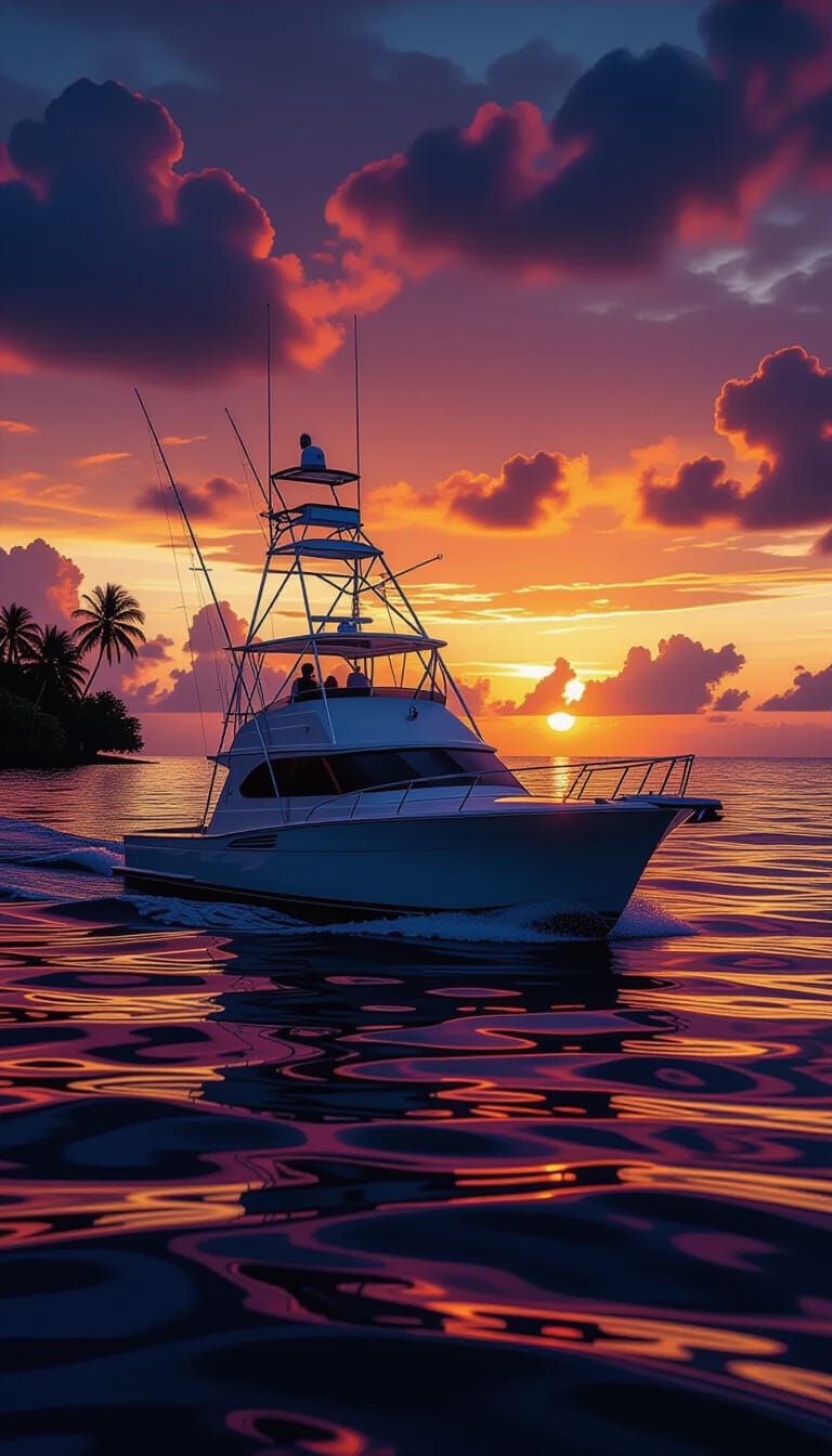 Sport Fisherman Boat at Dusk in Photorealistic Style