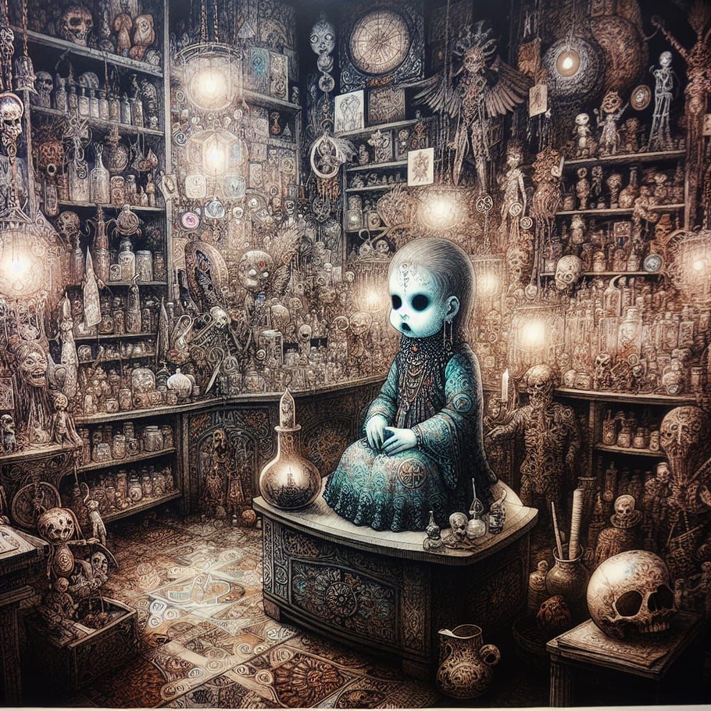 Ethereal Doll in Forgotten Occult Shop