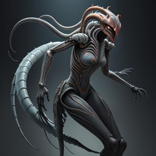 Ahsoka as a Xenomorph in Horror Style