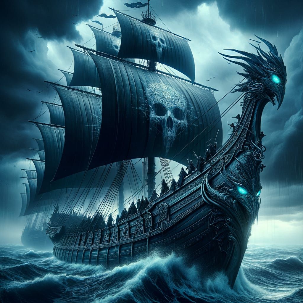 Ebony Warships Sail Through Ominous Darkness