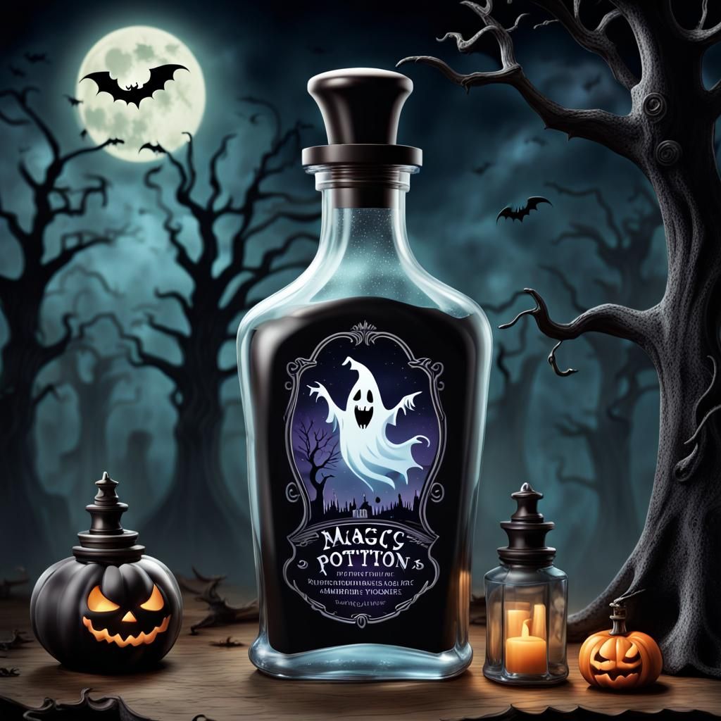 Ghostly Potion Bottle with Witch Hat Pump