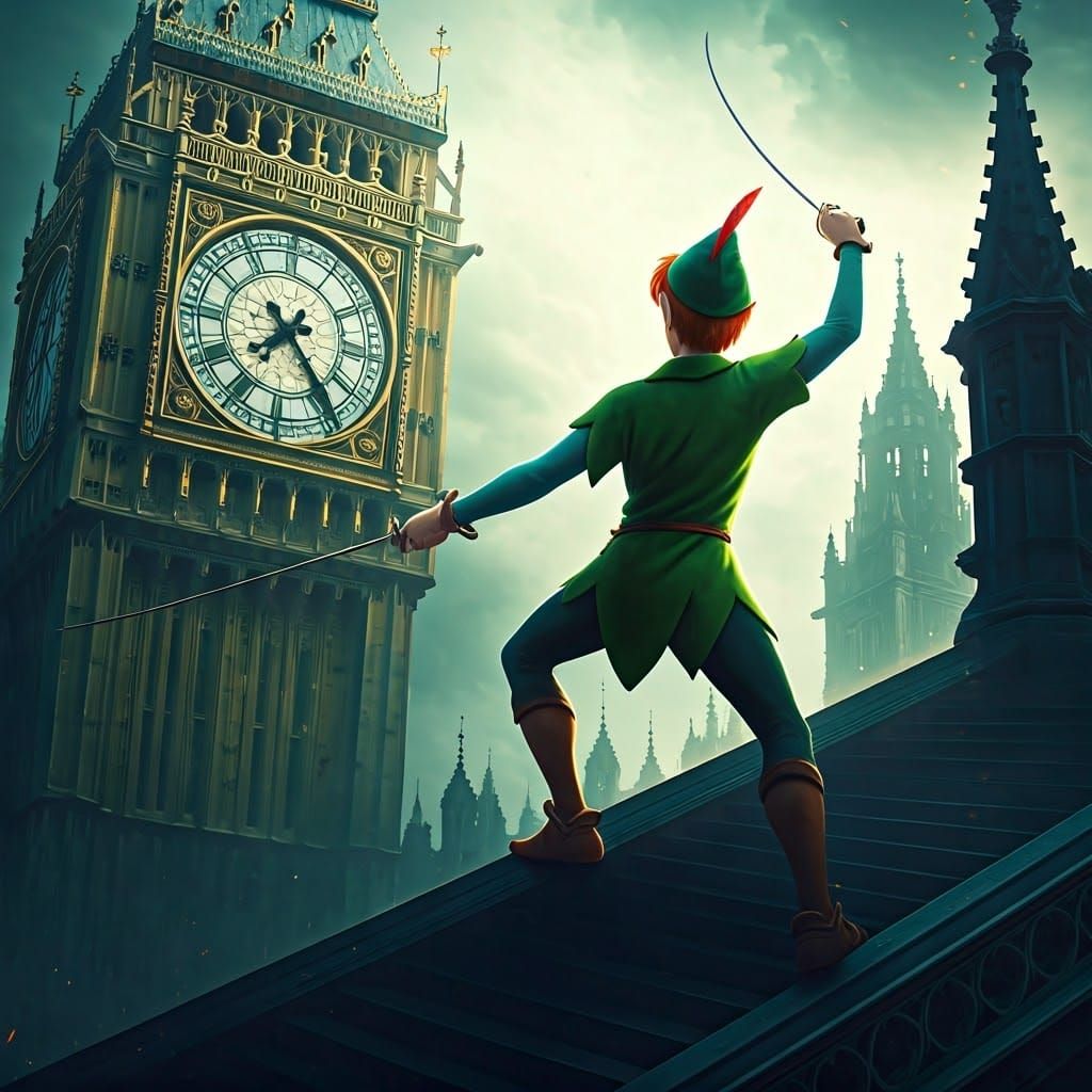 Peter Pan Engages in Epic Duel with His Shadow Amidst Big Be...