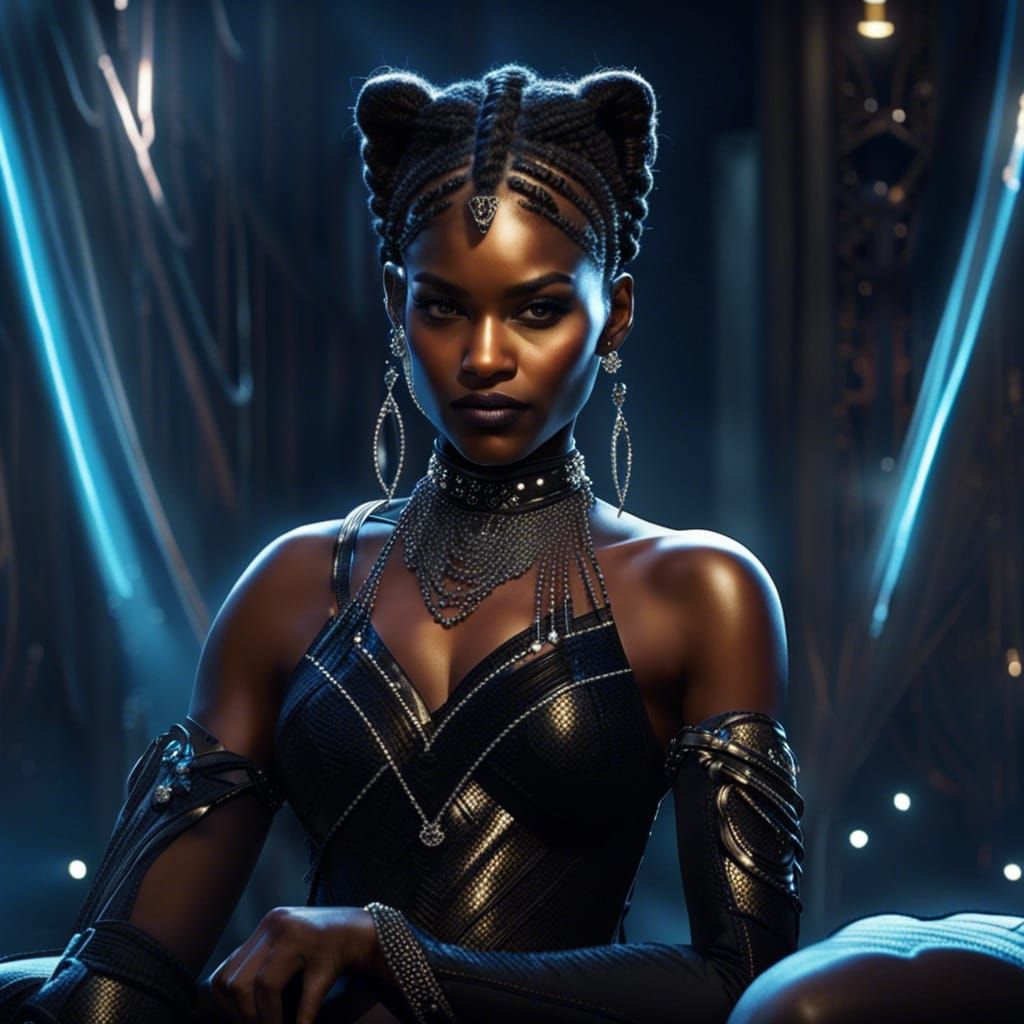Ebony Queen on Panther in Aetherpunk Fantasy Art