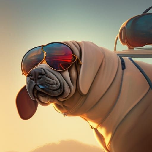 Shar Pei Dog with Aviator Glasses, Art Nouveau