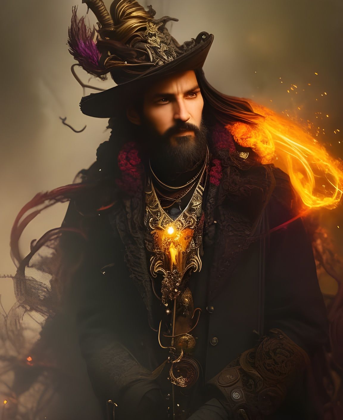 Fiery Warlock Portrait in Enchanted Forest