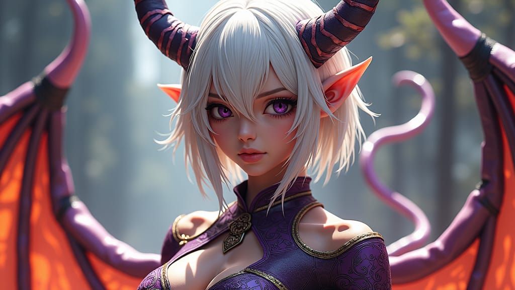 Female Demon with Platinum Hair, in 3D Anime Art