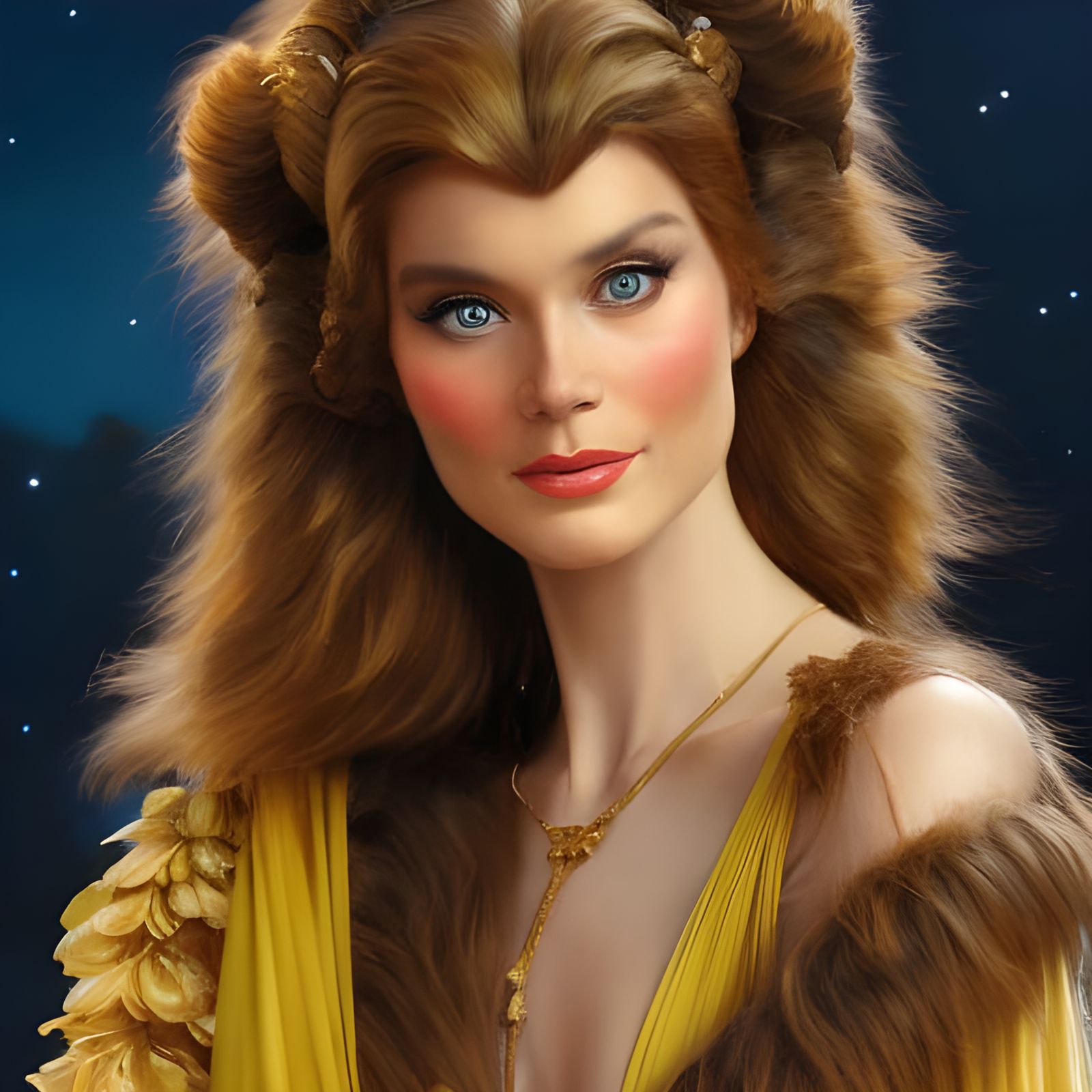 Belle and Chewbacca Embrace: Rococo Digital Art